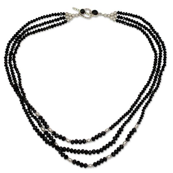 Alternate image for Handcrafted Black Onyx Triple Strand Necklace Ebony Elegance