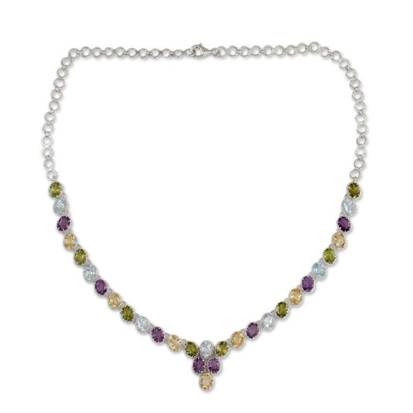 Alternate image for Handmade Silver Necklace Four Kinds of Faceted Gems Cascading Colors