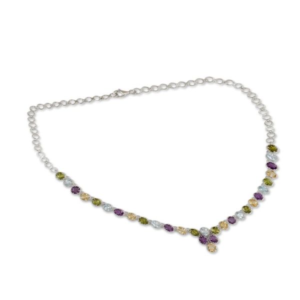 Alternate image for Handmade Silver Necklace Four Kinds of Faceted Gems Cascading Colors