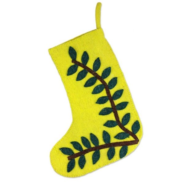Alternate image for Green Wool Applique Christmas Stocking Tropical Holiday