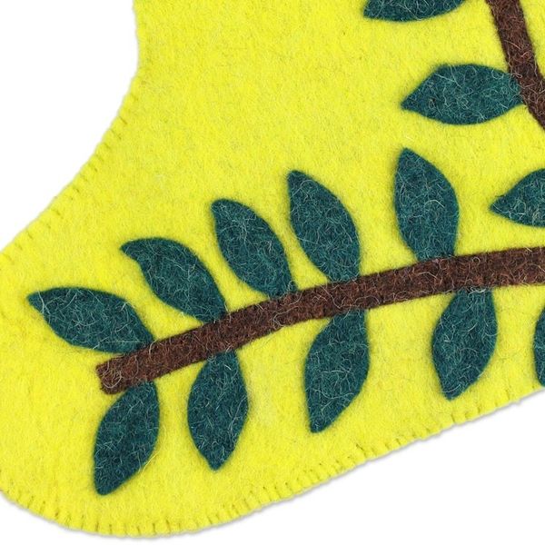Alternate image for Green Wool Applique Christmas Stocking Tropical Holiday