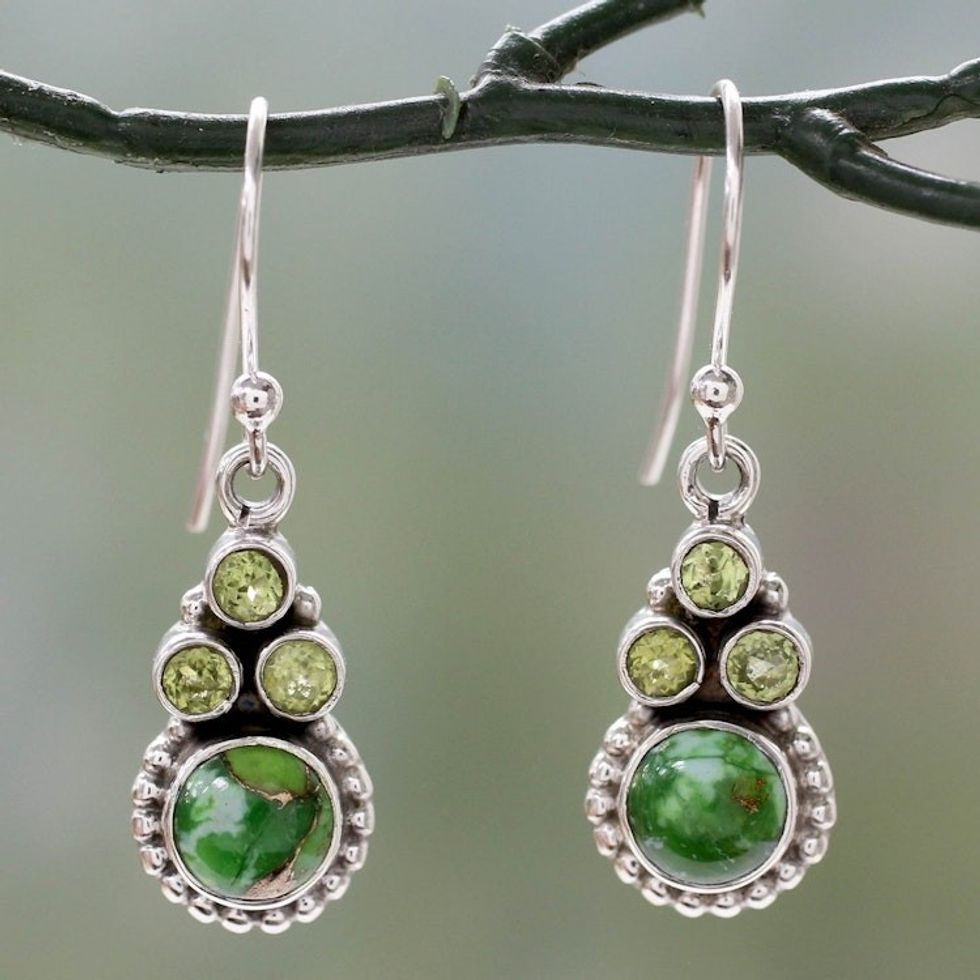 Sterling Silver Peridot Earrings with Composite Turquoise 'Petite Flowers'