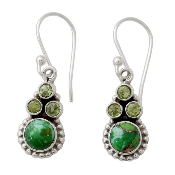 Alternate image for Sterling Silver Peridot Earrings with Composite Turquoise Petite Flowers