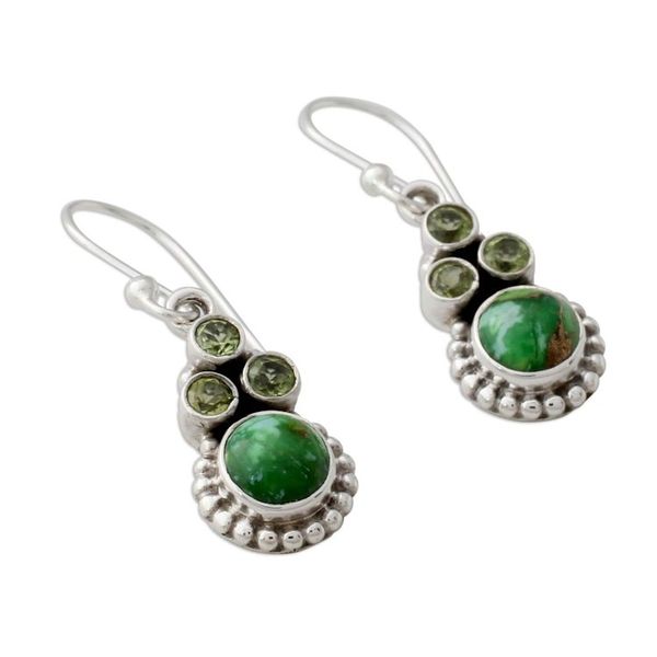 Alternate image for Sterling Silver Peridot Earrings with Composite Turquoise Petite Flowers