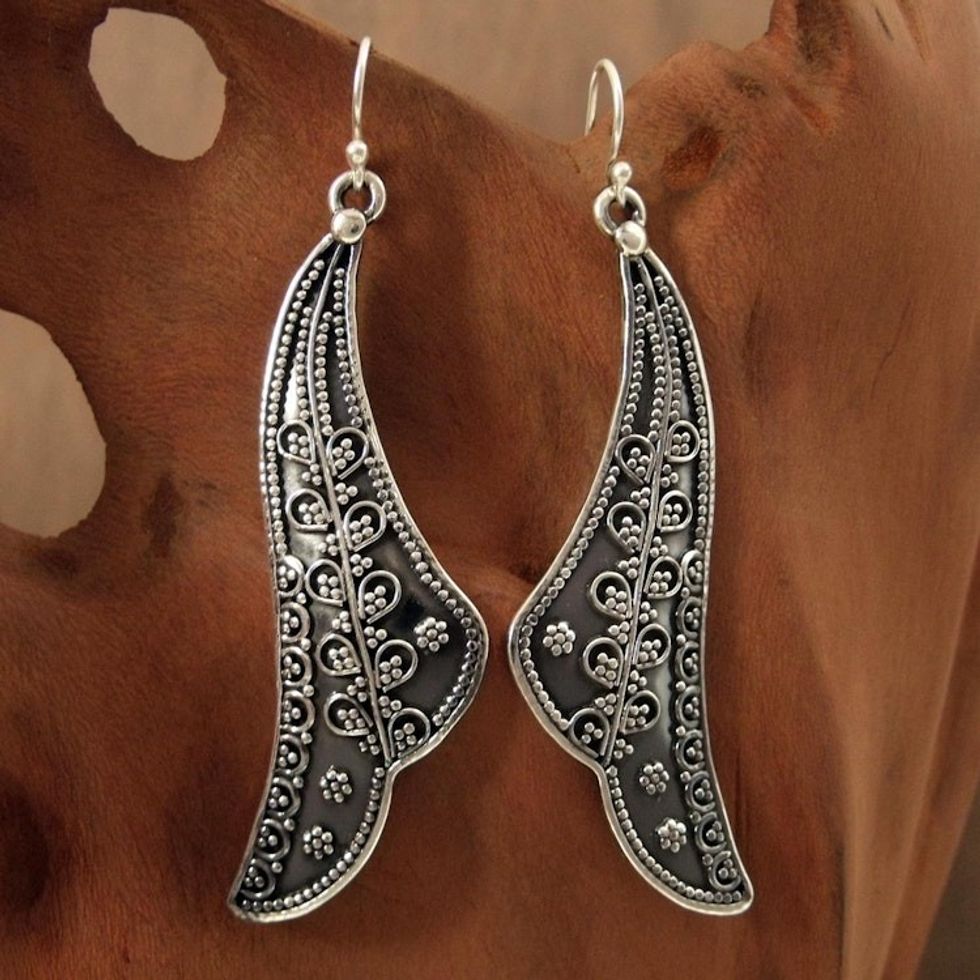 Sterling silver dangle earrings 'Graceful Leaf'