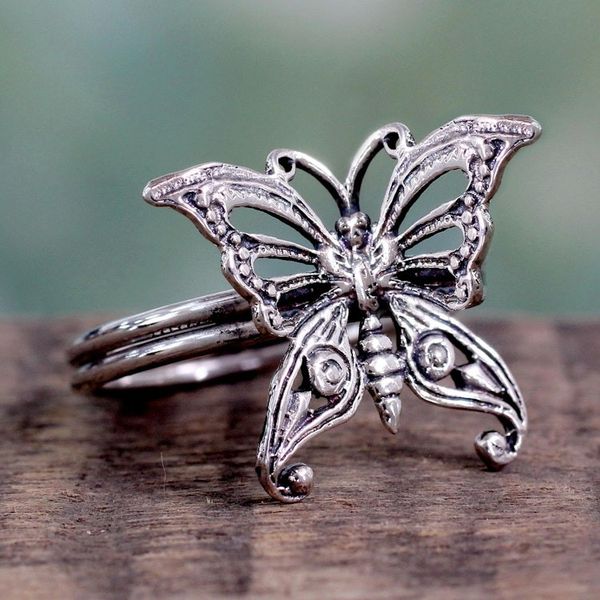 Alternate image for Sterling Silver Cocktail Ring from India Fair Trade Jewelry Butterfly