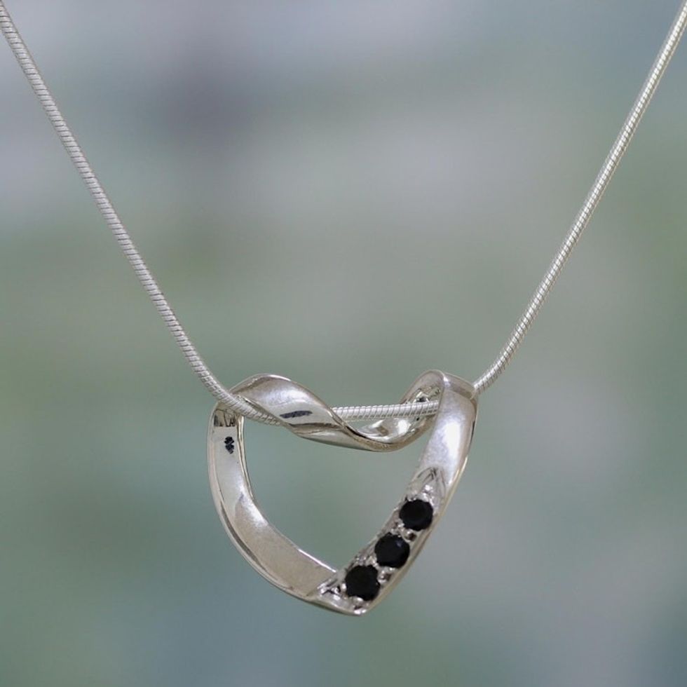 Heart Jewelry Sterling Silver and Onyx Necklace 'Peaceful Heart'