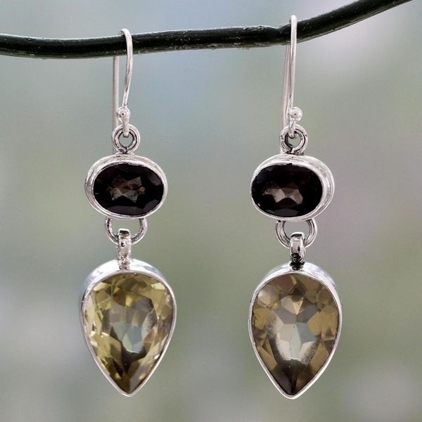 Alternate image for Hand Crafted Smoky Quartz Earrings Indian Jewelry Fortunes