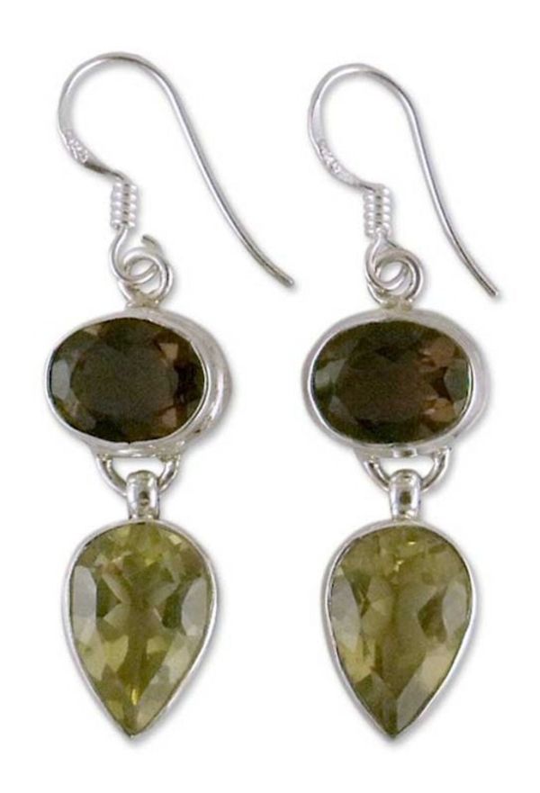 Alternate image for Hand Crafted Smoky Quartz Earrings Indian Jewelry Fortunes