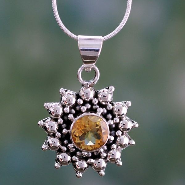 Alternate image for Citrine Necklace Artisan Sterling Silver Jewelry from India Star