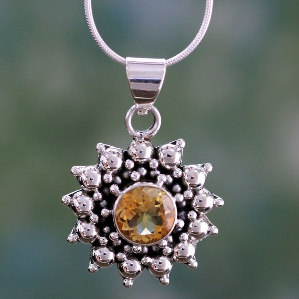 Citrine Necklace Artisan Sterling Silver Jewelry from India 'Star'