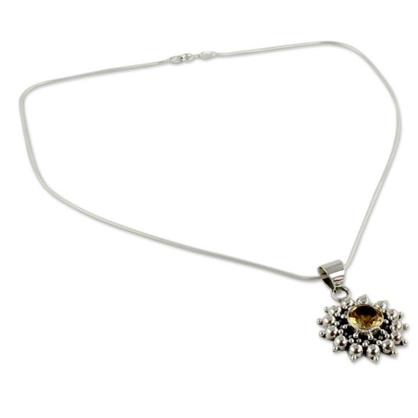 Alternate image for Citrine Necklace Artisan Sterling Silver Jewelry from India Star