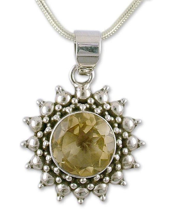 Alternate image for Citrine Necklace Artisan Sterling Silver Jewelry from India Star