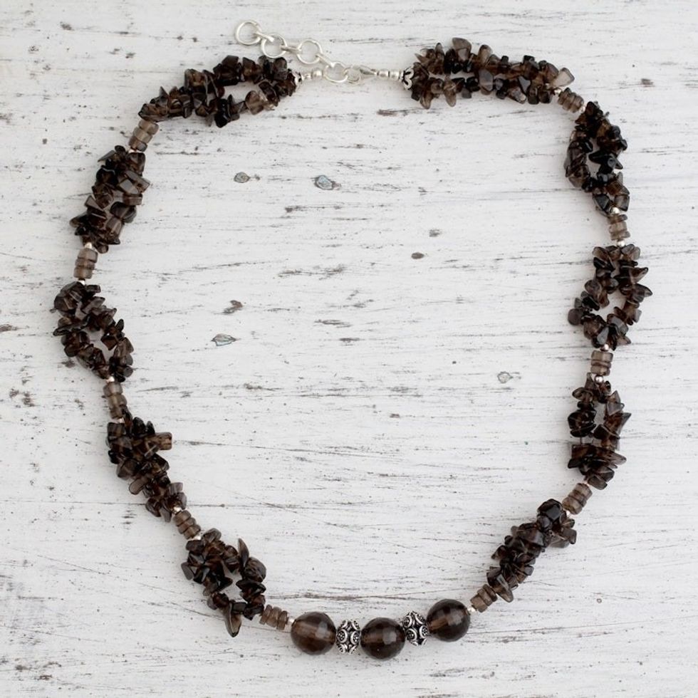 Smoky quartz beaded necklace 'Evening Romance'