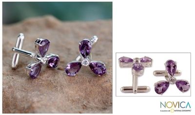 Main image for Amethyst Cufflinks Sterling Silver Cubic Zirconia Jewelry Bold Lavender