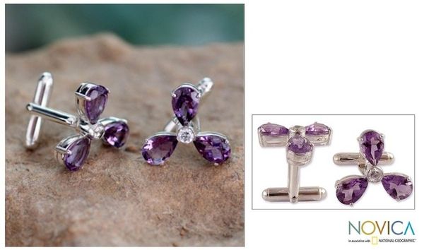 Alternate image for Amethyst Cufflinks Sterling Silver Cubic Zirconia Jewelry Bold Lavender