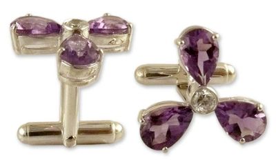 Alternate image for Amethyst Cufflinks Sterling Silver Cubic Zirconia Jewelry Bold Lavender