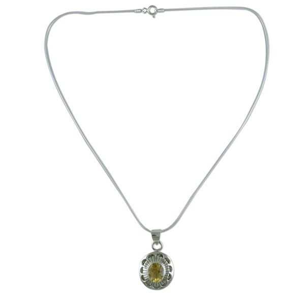Alternate image for Sterling Silver Necklace with Citrine from India Jewelry Sun Halo