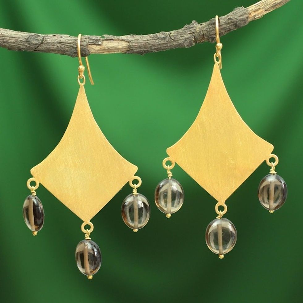Gold vermeil smoky quartz dangle earrings 'Seduction'