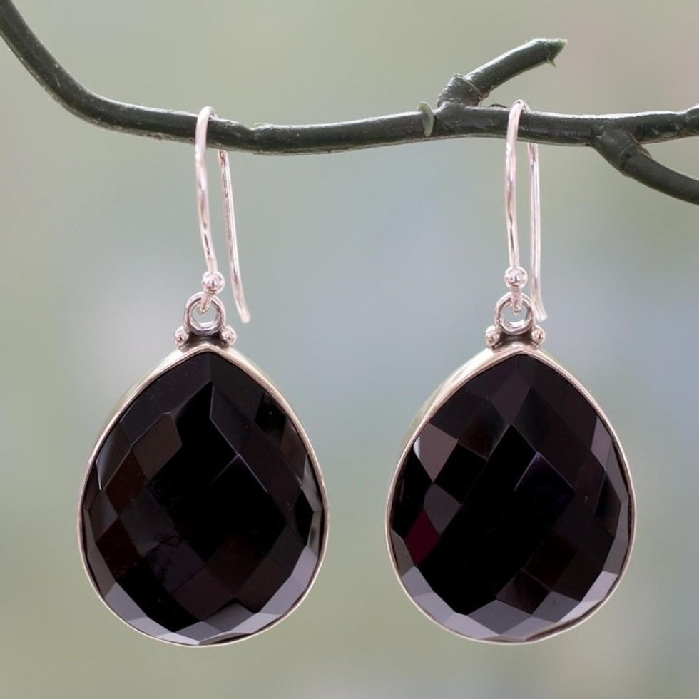 Sterling Silver and Onyx Earrings 'Night Glow'