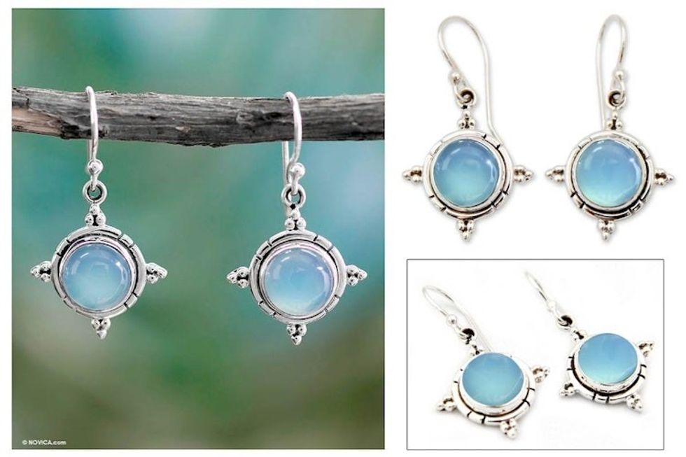 Artisan Jewelry Sterling Silver and Chalcedony Earrings 'Endless Sky'