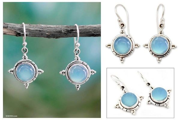 Alternate image for Artisan Jewelry Sterling Silver and Chalcedony Earrings Endless Sky