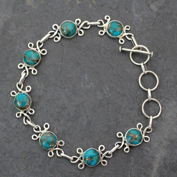 Alternate image for Sterling Silver and Composite Turquoise Bracelet Daisy Chain