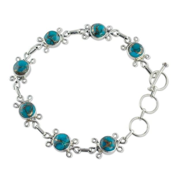 Alternate image for Sterling Silver and Composite Turquoise Bracelet Daisy Chain