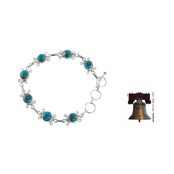 Alternate image for Sterling Silver and Composite Turquoise Bracelet Daisy Chain