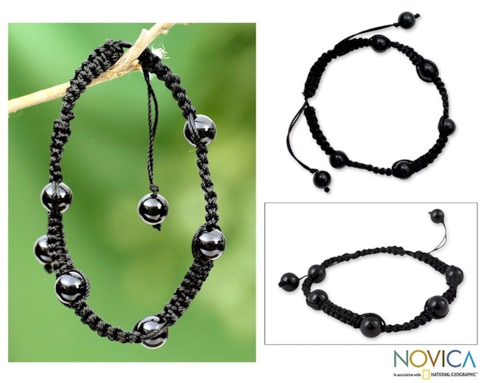 Onyx Shambhala-style Bracelet Handmade in India 'Night of Peace'