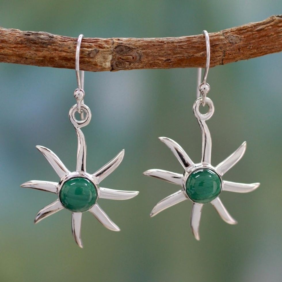Malachite dangle earrings 'Verdant Sun'
