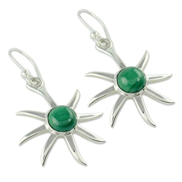 Alternate image for Malachite dangle earrings Verdant Sun