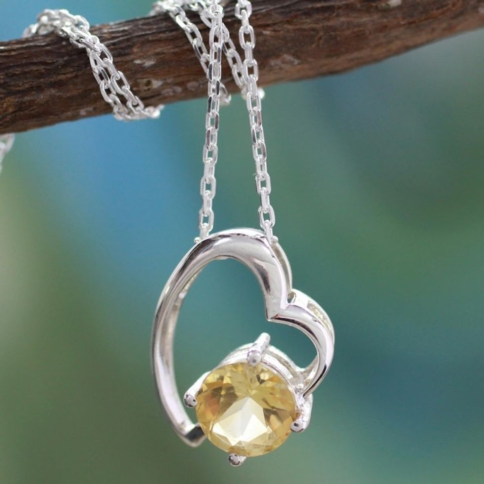 Indian Heart Jewelry Sterling Silver and Citrine Necklace 'Promise of Love'