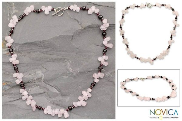 Alternate image for Garnet and rose quartz strand necklace Loves Serenade