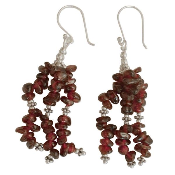 Alternate image for Handcrafted Sterling Silver Beaded Garnet Earrings Rejoice