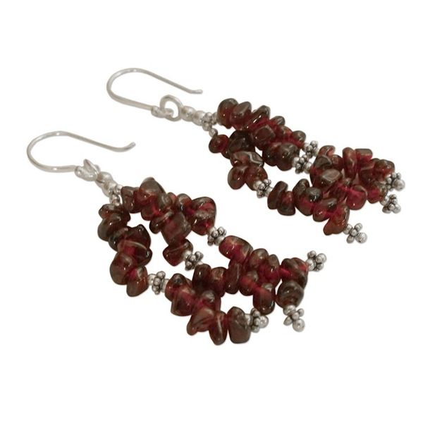 Alternate image for Handcrafted Sterling Silver Beaded Garnet Earrings Rejoice