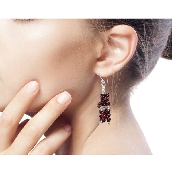 Alternate image for Handcrafted Sterling Silver Beaded Garnet Earrings Rejoice