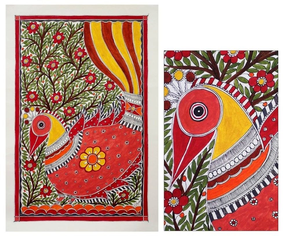 Madhubani painting 'Dancing Bird'