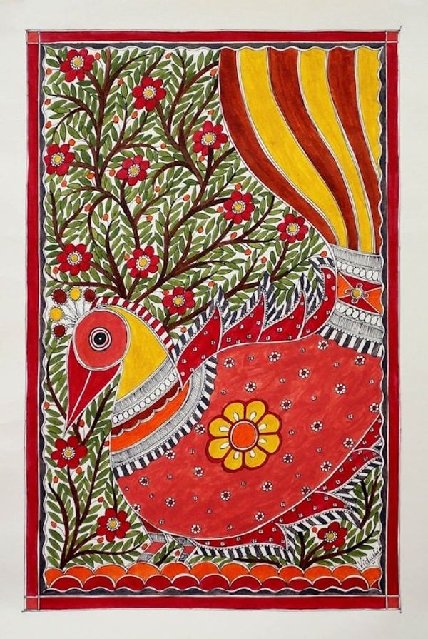 Alternate image for Madhubani painting Dancing Bird