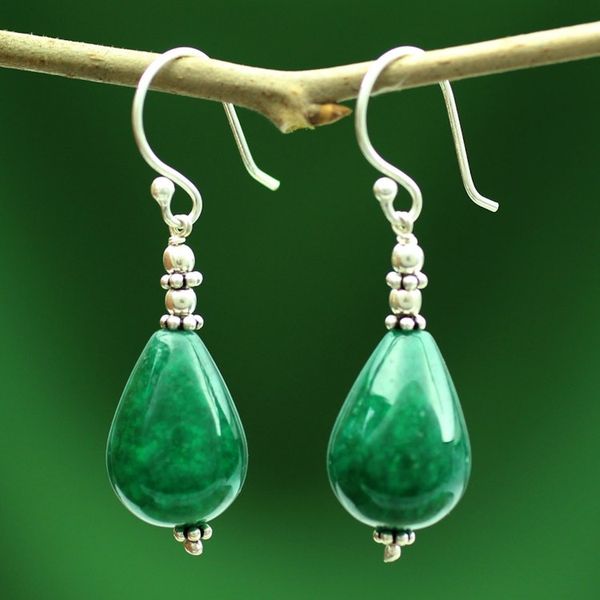 Alternate image for Chalcedony dangle earrings Emerald Dewdrop