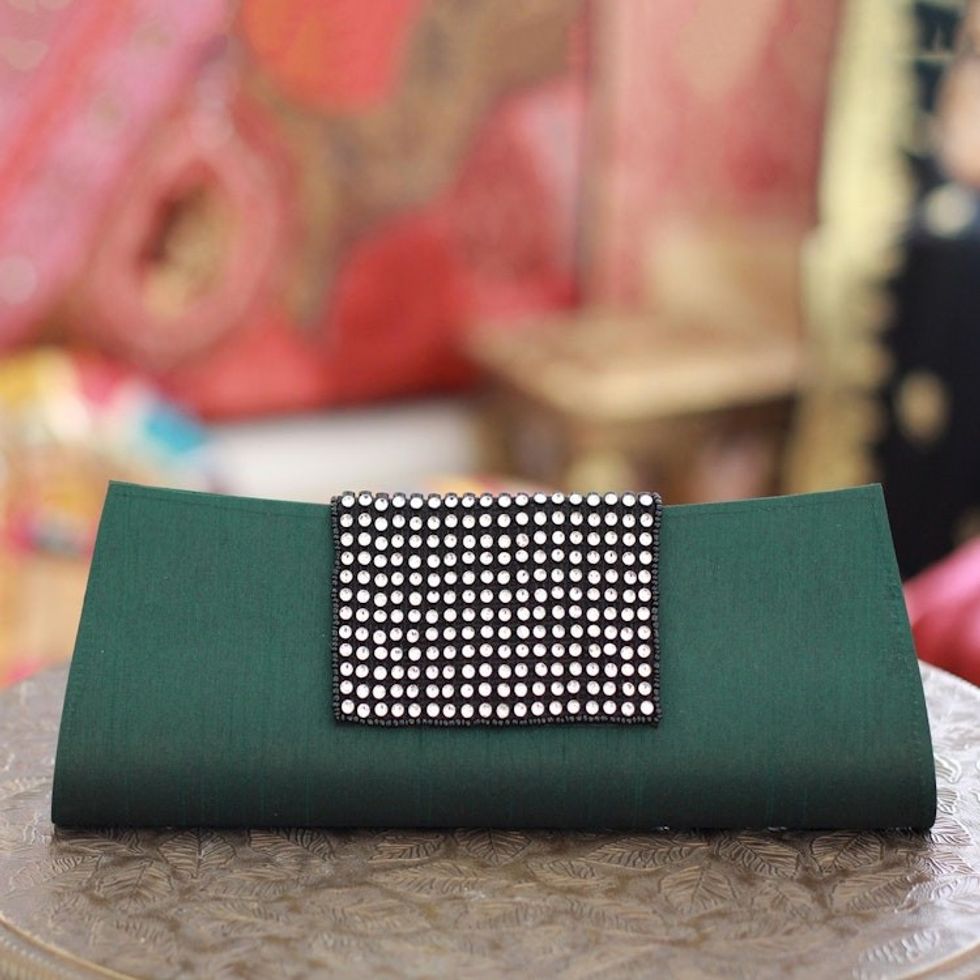 Beaded clutch evening bag 'Emerald Allure'