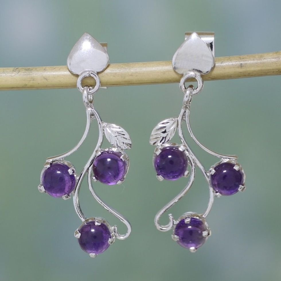 Sterling Silver and Amethyst Earrings 'Shy Violets'