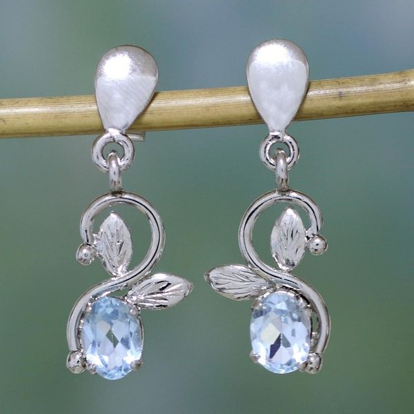 Alternate image for Blue Topaz and Sterling Silver Dangle Earrings Blue Magic