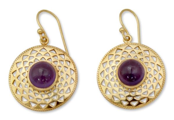 Alternate image for Indian Gold Vermeil and Amethyst Earrings Jaipur Suns
