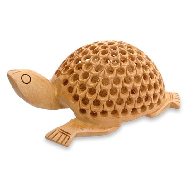 Alternate image for Artisan Crafted Indian Sculpture Hand Carved in Wood Lucky Turtle