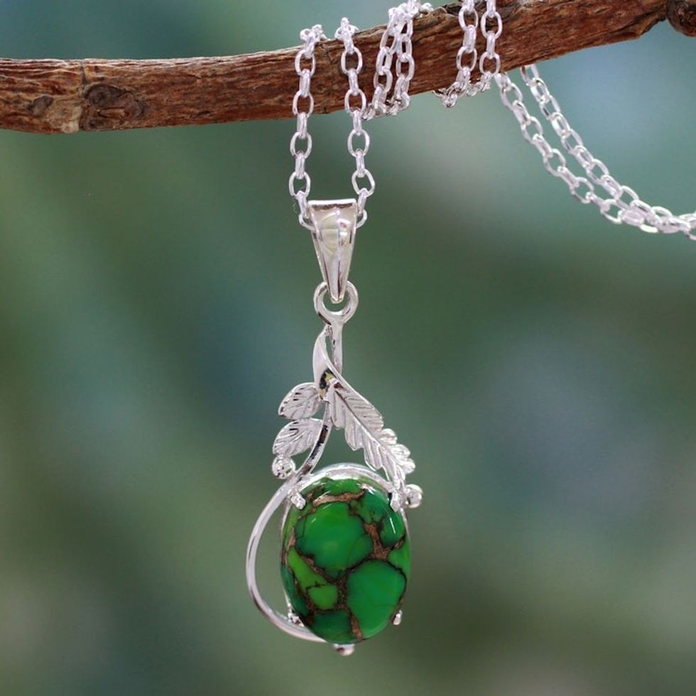 Green Composite Turquoise Jewelry in a Silver Necklace 'Verdant Elegance'