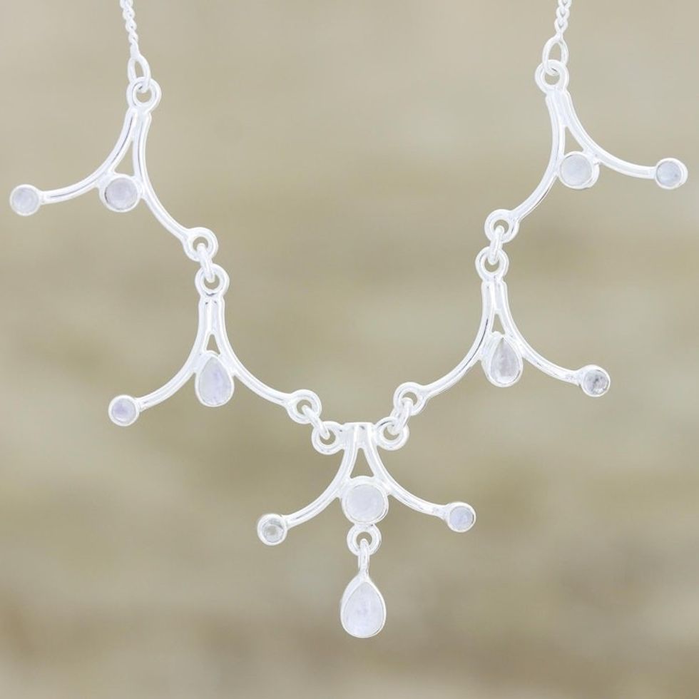Moonstone and Sterling Silver Necklace Indian Jewelry 'Mystical Dreamer'
