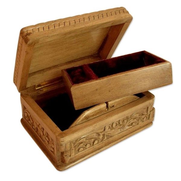 Alternate image for Hand Carved Wood Jewelry Box Spring Flowers