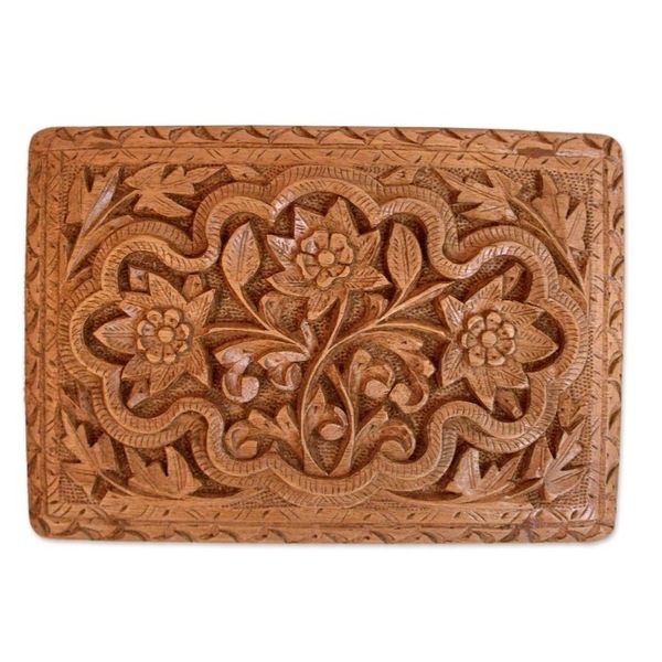 Alternate image for Hand Carved Wood Jewelry Box Spring Flowers