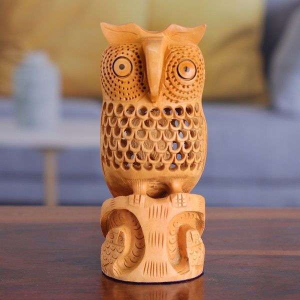 Alternate image for Jali Art Sculpture Hand Carved in India Night Owl Mom